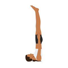 Wall Mural - Young woman doing Unsupported Shoulder Stand Pose yoga exercise. Flat vector illustration isolated on white background