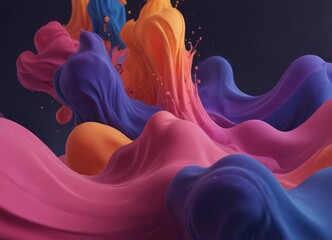 Aufkleber - a vibrant abstract composition of fluid, colorful shapes and splashes, with a dark background that accentuates the vivid hues.