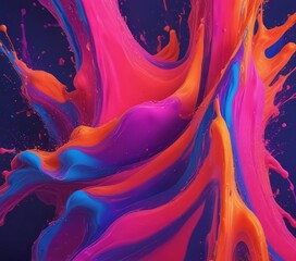 Aufkleber - a vibrant abstract composition of overlapping and splashing paint colors, including shades of pink, orange, blue, and purple, against a dark blue background.