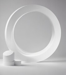 Aufkleber - A white, abstract ring-like structure with a central opening, accompanied by three white, cylindrical objects arranged in a semi-circle on a gray background.