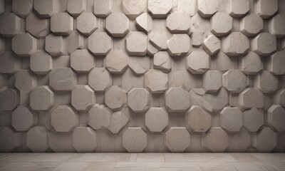 Aufkleber - A 3D of a wall composed of numerous octagonal blocks arranged in a repeating pattern, creating a textured and visually appealing surface.