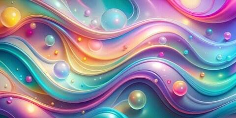 Wall Mural - Abstract fluid shapes and swirls in pastel hues with glowing dots creating a vibrant and colorful wallpaper