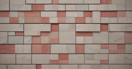 Aufkleber - a close-up view of a wall composed of rectangular blocks in various shades of gray and red, arranged in a grid-like pattern.