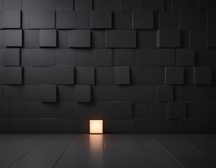 Poster - A 3D of a dark, geometric wall with a single square illuminated by a light source, creating a stark contrast.