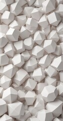 Poster - a close-up view of a collection of white cubes, each with a unique geometric shape, arranged in a seemingly random pattern.