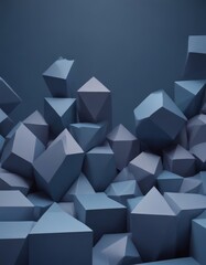 Poster - A collection of geometric shapes in shades of blue, arranged in a chaotic yet visually striking manner, creating a sense of depth and complexity.
