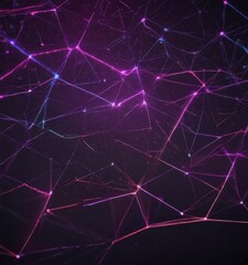 Leinwandbilder - The image presents a digital illustration of a network of interconnected lines and dots, in a vibrant purple and blue color scheme. The lines and dots are arranged in a