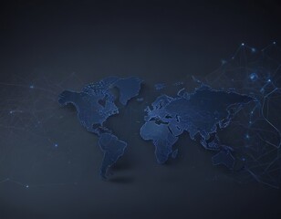 Poster - a stylized world map in a dark blue color, with a network of interconnected lines and dots representing the global digital infrastructure.