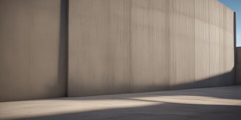Poster - A concrete wall with a vertical line running along it, casting a shadow on the ground below.