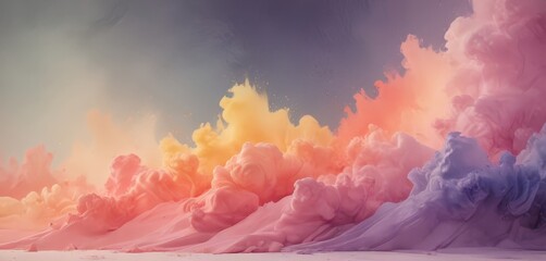 Aufkleber - A vibrant, abstract landscape with swirling clouds of pink, orange, and purple hues, creating a dynamic and visually striking scene.
