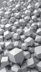 Poster - A close-up view of a pile of white, geometric cubes or blocks, arranged in a seemingly random pattern.