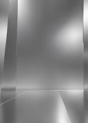 Fototapete - The image presents a minimalist, abstract setting with a metallic, reflective surface that fills the entire frame. The surface is composed of vertical lines and horizontal