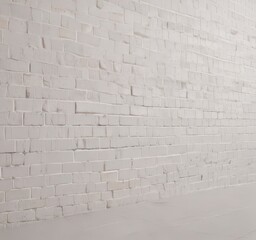 Fototapete - A white brick wall with a white tile floor in the foreground.