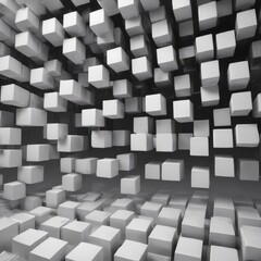 Leinwandbilder - A monochromatic image of a 3D cube pattern, with the cubes varying in size and orientation, creating a sense of depth and dimensionality.