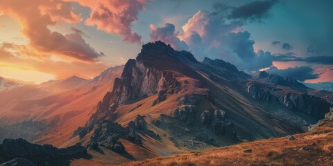 Canvas Print - Mountain Valley Landscape Scenery with Rock Formations and Canyon Views at Sunset