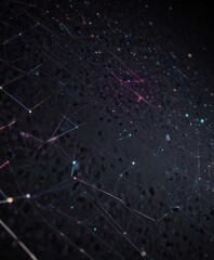 Poster - a close-up view of a spider web, with a network of interconnected lines and small dots, creating a sense of depth and complexity.