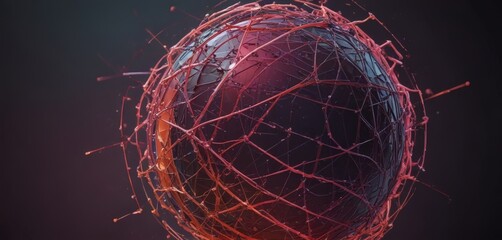 Aufkleber - a sphere composed of a network of red and orange lines, resembling a web or a ball of energy, set against a dark background.