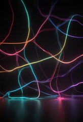 Fototapete - a vibrant display of multicolored neon lines, creating a dynamic and visually striking abstract pattern against a dark background.