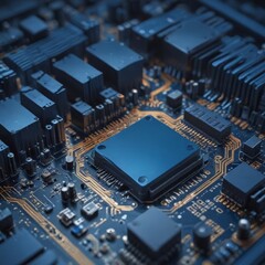 Fototapete - A close-up view of a complex electronic circuit board, showcasing intricate details of various components and their interconnections.