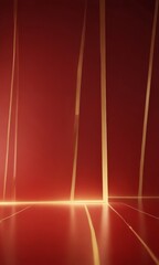 Poster - a red-painted room with a geometric pattern of vertical lines and a bright light shining through the center, creating a sense of depth and dimension.