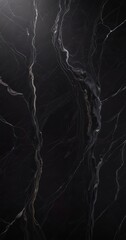 Poster - a close-up view of a black marble surface with a striking pattern of white veins and lines running through it.