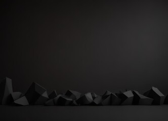 Leinwandbilder - A dark, minimalist image featuring a collection of black, angular geometric shapes arranged in a horizontal line against a black background.