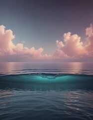 Leinwandbilder - A serene ocean scene with a wave breaking, set against a backdrop of a cloudy sky with pink and purple hues.