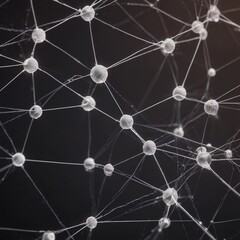 Poster - A close-up view of a spider web, showcasing the intricate network of interconnected strands and the numerous small spheres that make up the web.