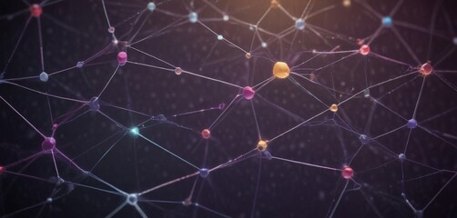 Leinwandbilder - a complex network of interconnected lines and dots, resembling a web or a network of interconnected nodes, with various colors and sizes.
