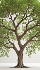 Poster - A large, leafy tree with a thick trunk and numerous branches stands prominently against a white background.