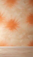 Aufkleber - a wall with a vibrant orange and beige pattern, resembling a flower or a burst of color. The wall appears to be textured, adding depth and visual interest to the scene.