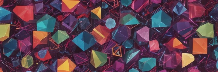 Fototapete - The image is a vibrant and abstract digital artwork featuring a variety of colorful, geometric shapes and patterns.