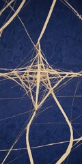 Poster - a close-up view of a complex network of intersecting white lines against a deep blue background.