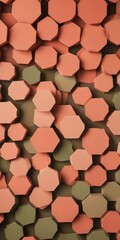 Poster - a pattern of overlapping hexagonal shapes in various shades of orange and green, creating a visually striking and abstract design.