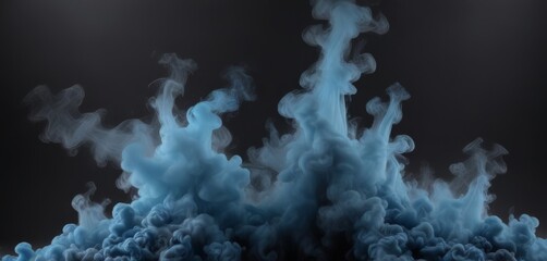 Poster - Blue smoke swirls and swirls against a dark background, creating an abstract and dynamic visual effect.