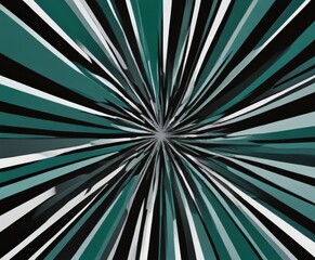 Poster - a radial pattern of intersecting black and white lines radiating outwards from a central point, creating a sense of movement and energy.