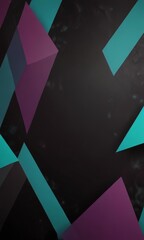Poster - a dark background with geometric shapes in shades of purple, teal, and black, creating a visually striking abstract composition.
