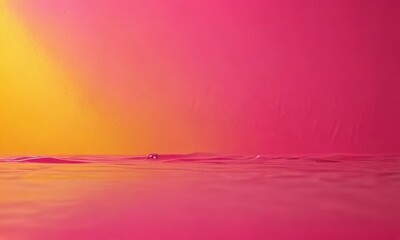 Fototapete - A single drop of water floats on the surface of a body of water, with a gradient background transitioning from a warm orange to a cool pink.