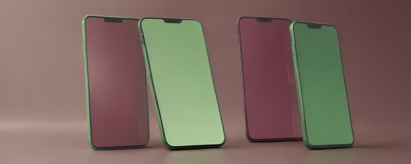 Poster - Three smartphones with different colored screens are arranged in a row against a pink background.