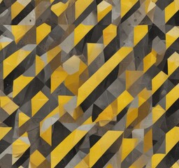 Poster - The image is a digital illustration featuring a repeating pattern of intersecting diagonal lines in various shades of yellow, black, and gray, creating a visually striking