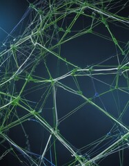Leinwandbilder - a complex network of interconnected lines and tubes, with a dark background and a gradient of green and blue colors.