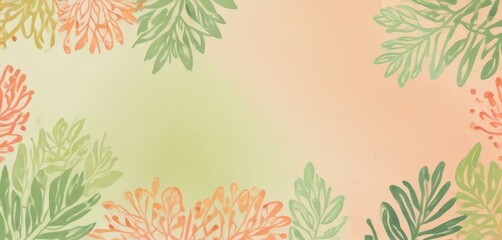 Aufkleber - A vibrant, abstract background featuring stylized leaves in shades of green, orange, and yellow, arranged in a symmetrical pattern.
