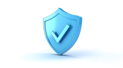 Fototapete - cartoon 3d Icon safety shield check mark perspective . Blue symbol security safety icon. Checkmark in minimalistic style. 3d vector illustration. white background