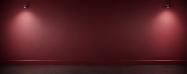 Poster - a dark red wall with two small lights on either side, creating a dramatic and moody atmosphere.