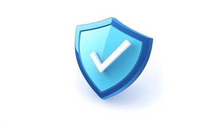 cartoon 3d Icon safety shield check mark perspective . Blue symbol security safety icon. Checkmark in minimalistic style. 3d vector illustration. white background