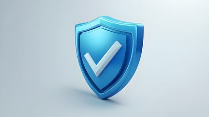 cartoon 3d Icon safety shield check mark perspective . Blue symbol security safety icon. Checkmark in minimalistic style. 3d vector illustration. white background