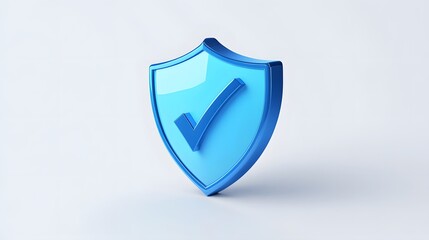 cartoon 3d Icon safety shield check mark perspective . Blue symbol security safety icon. Checkmark in minimalistic style. 3d vector illustration. white background