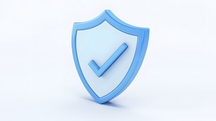 cartoon 3d Icon safety shield check mark perspective . Blue symbol security safety icon. Checkmark in minimalistic style. 3d vector illustration. white background