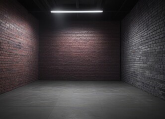 Aufkleber - A dimly lit room with a brick wall and a single light fixture, creating a sense of solitude and tranquility.