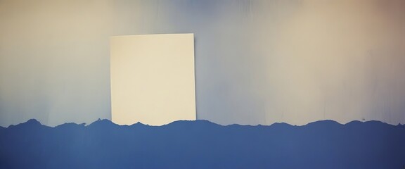 Leinwandbilder - A white rectangular object is centered against a blue background with a silhouette of mountains.